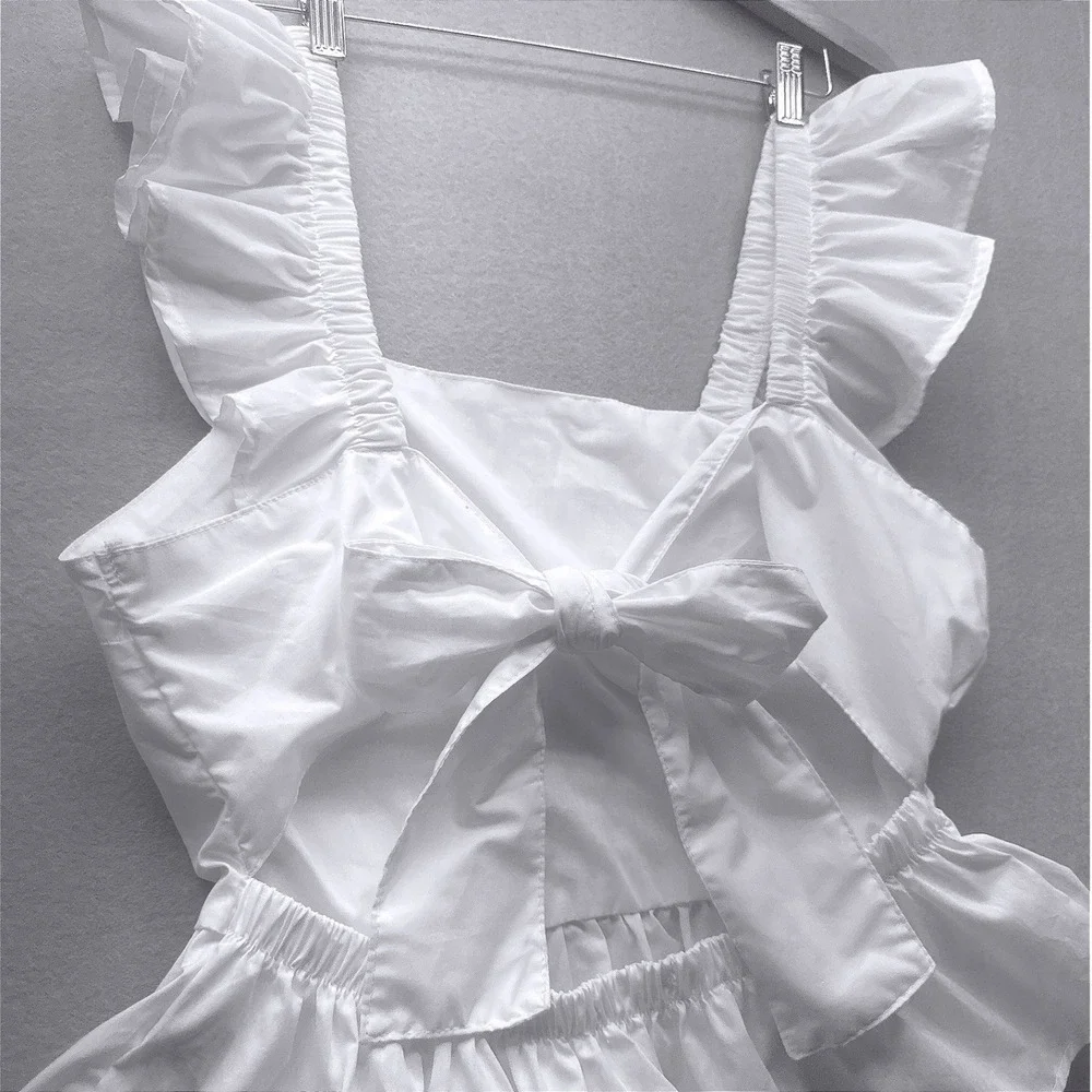Who's That Girl White Ruffle Strap Peplum Top Women Large Tie Back Girly Summer - Picture 5 of 7